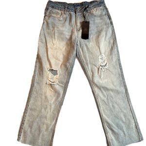 RUE21 Women’s Premium Jeans High Rise Ankle Straight Ripped Cropped  Sz 10